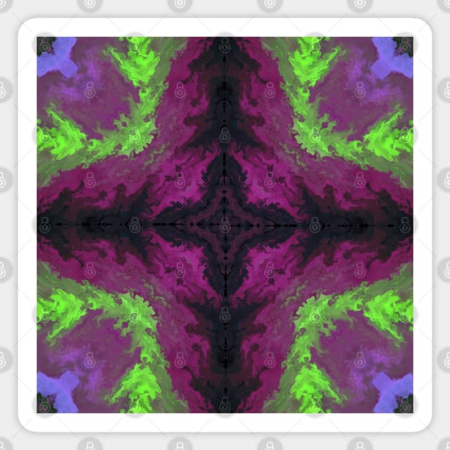 Psychedelic Kaleidoscope Purple and Green Sticker by WormholeOrbital